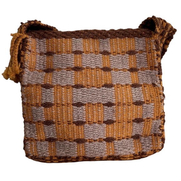 VTG Super Groovy Modern 1970's Hippie Tote Purse Bag Woven Rust/Brown/Tan Colors - Picture 3 of 4